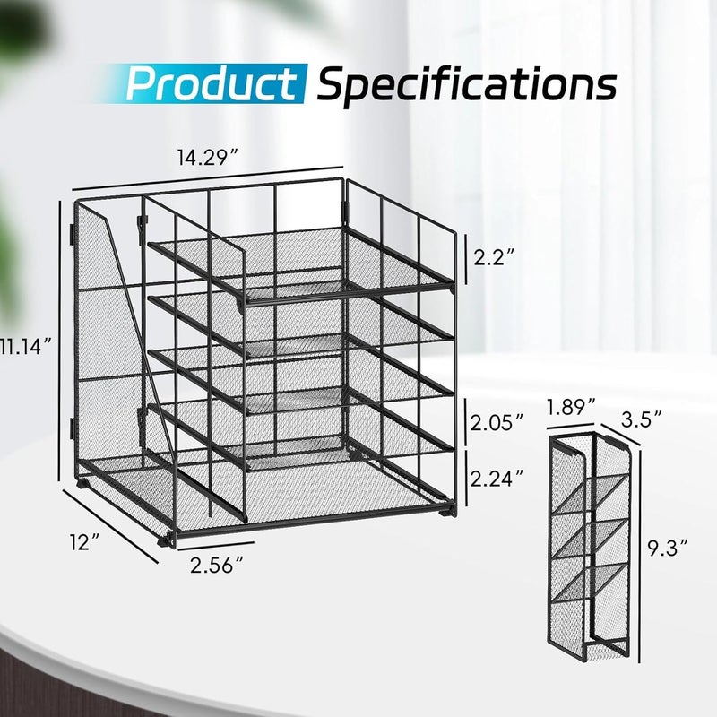 ReePlan 5-Tier Paper Organizer + File Holder + 4 Pen Holders, Desk Organizer Paper Letter Tray for Home, Office and School Supplies, Black - Image 3